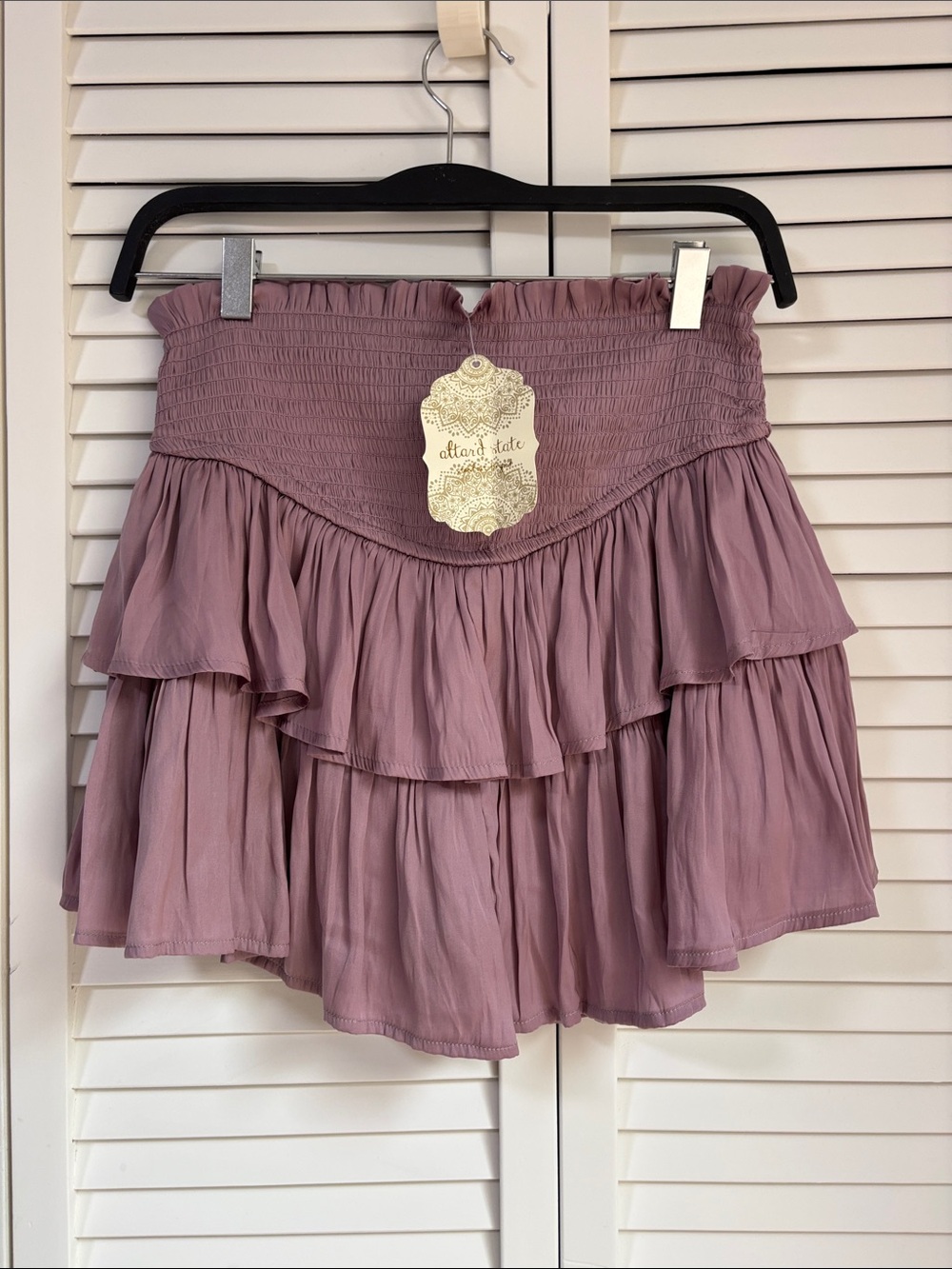 NWT Altar'd State Tiered Smocked Mini Skirt — Dusty Mauve